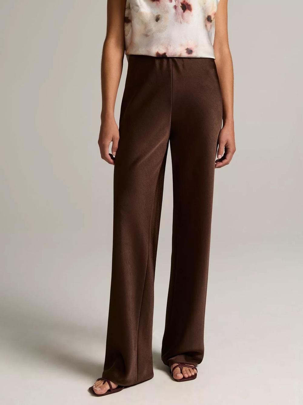 Vince Chocolate Brown Satin Wide-Leg Pants